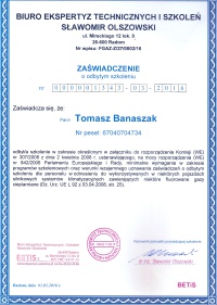 Certyfikat uprawniający do obsługi klimatyzacji w pojazdach samochodowych
